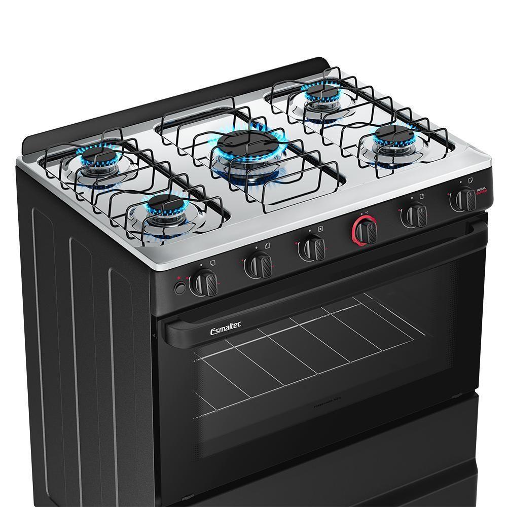 Fogão A Gás Esmaltec Mesa Inox E Forno 84L Limpa Fácil Ideal Super Preto 5 Bocas Bivolt - 4