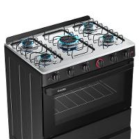 Fogão A Gás Esmaltec Mesa Inox E Forno 84L Limpa Fácil Ideal Super Preto 5 Bocas Bivolt