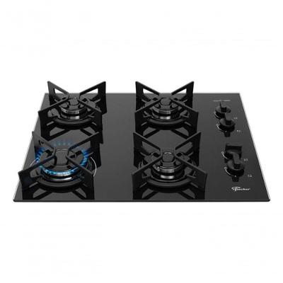 Cooktop a Gás Fischer Fit Line Trempe Iron 4 Bocas Vidro Temperado Preto Bivolt