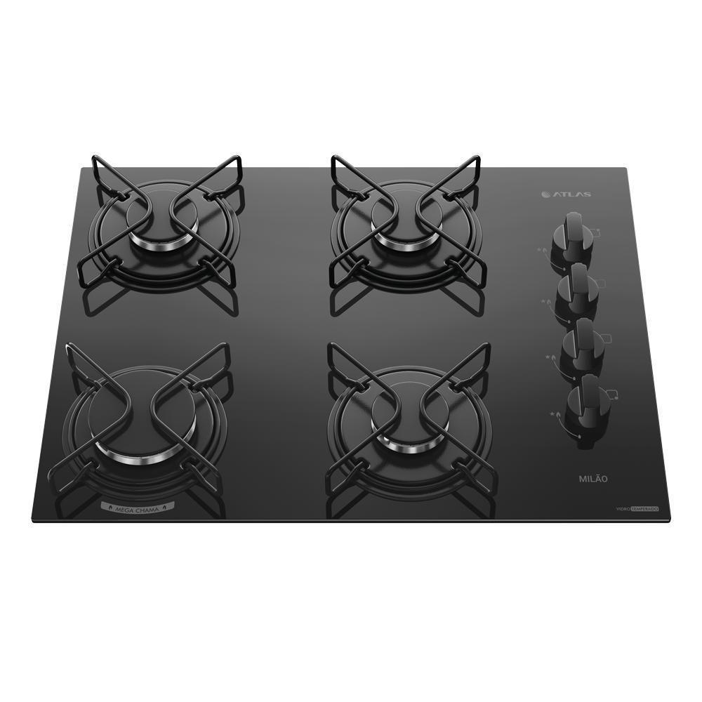 Cooktop 4 Bocas Atlas Milão Mega Chama A Gás Preto Bivolt - 1
