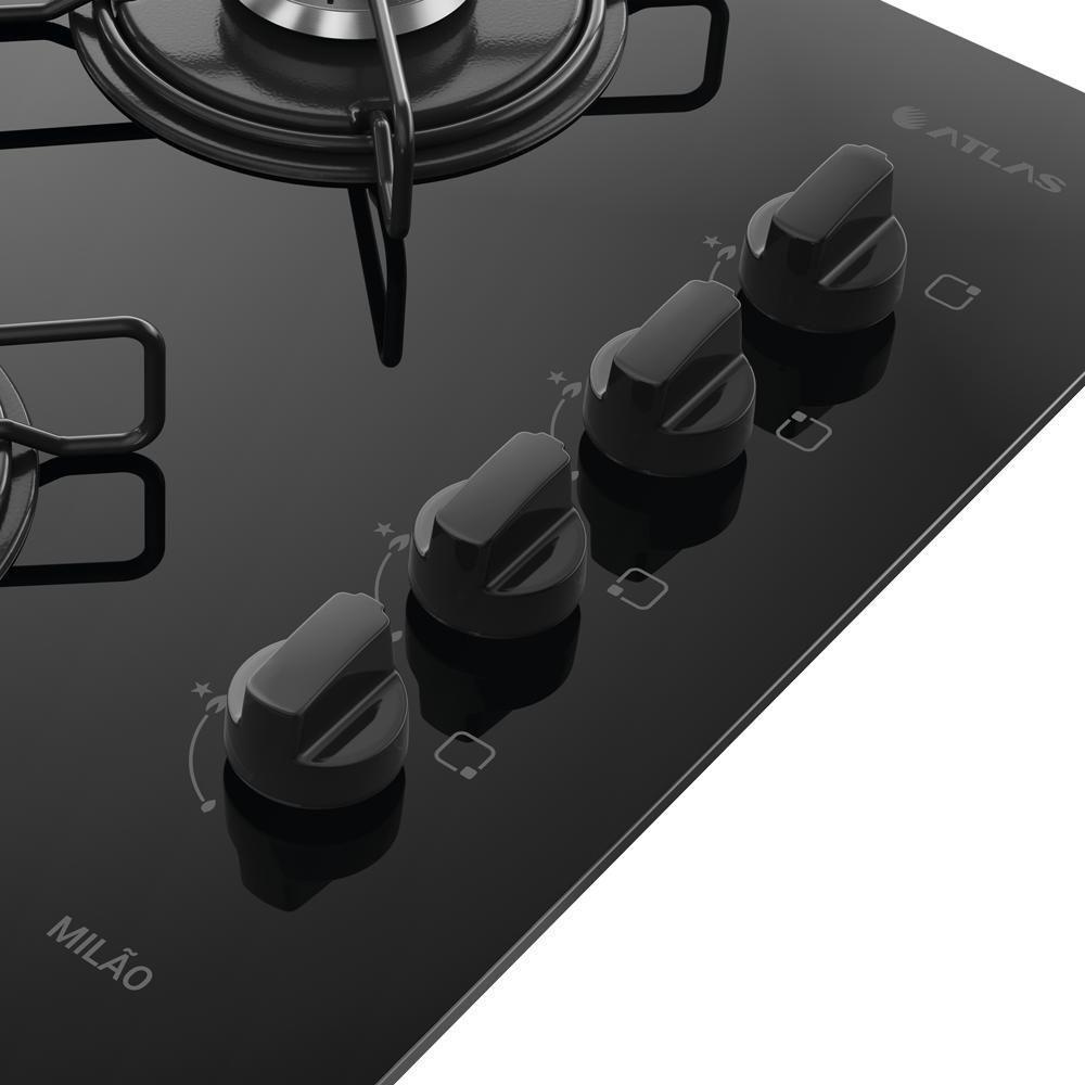 Cooktop 4 Bocas Atlas Milão Mega Chama A Gás Preto Bivolt - 3