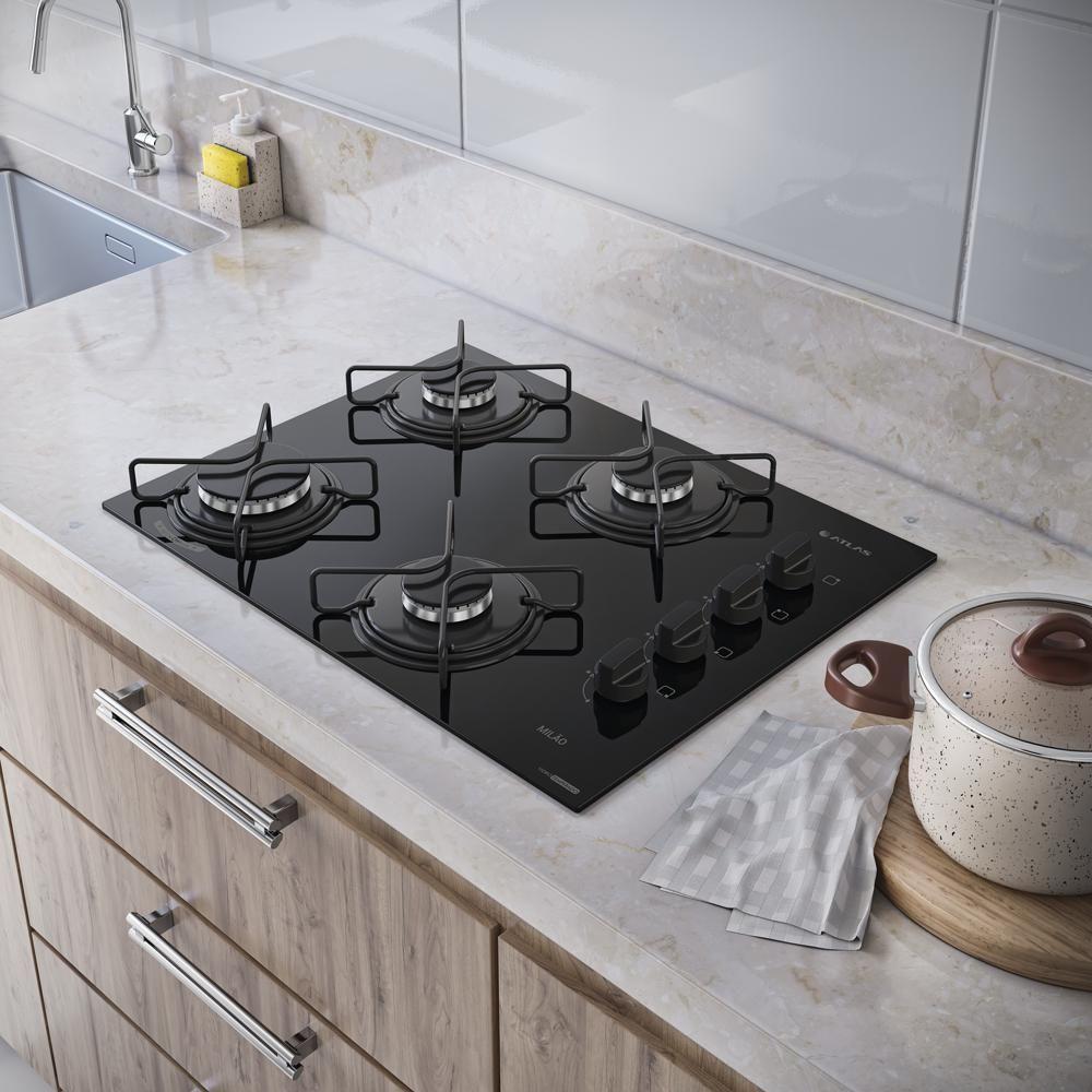 Cooktop 4 Bocas Atlas Milão Mega Chama A Gás Preto Bivolt - 4
