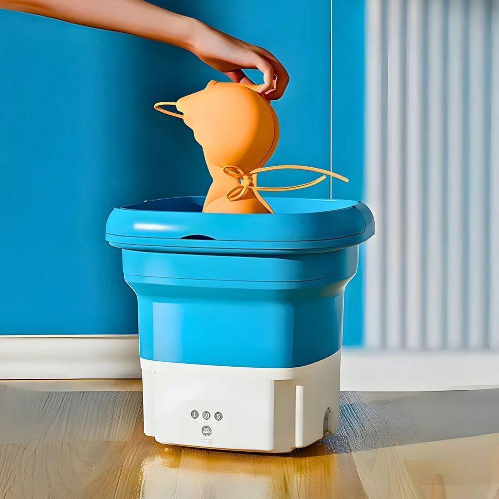 Mini Máquina De Lavar Roupa Portátil Dobrável - Azul - 5