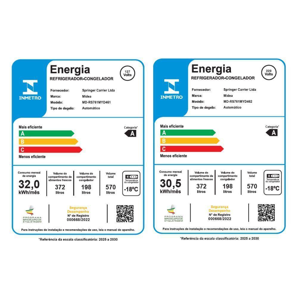 Geladeira Midea Side By Side Dispenser água E Gelo Inverter Inox 570L MDRS761MYD462 220V - 9