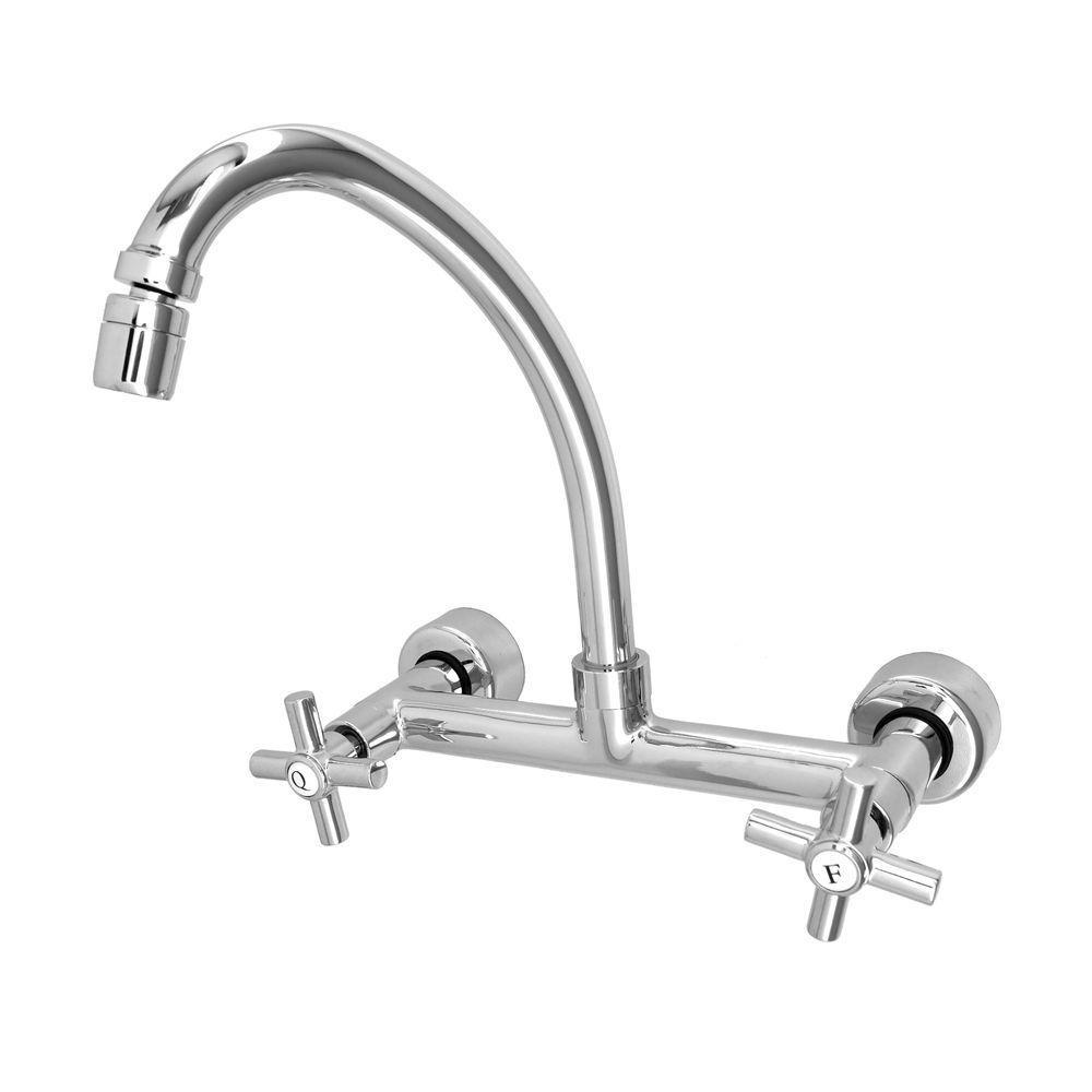 Torneira Misturador Pia Cozinha Parede Bica Móvel Quente E Fria Cromado 1/4 De Volta - 1