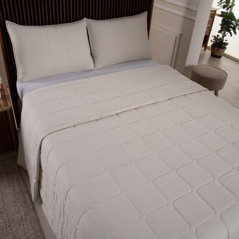 Kit Cobre Leito Colcha Speciale King Matelado Toque Acetinado 400 Fios 3 Peças Palha - 100% Poliéster - 3