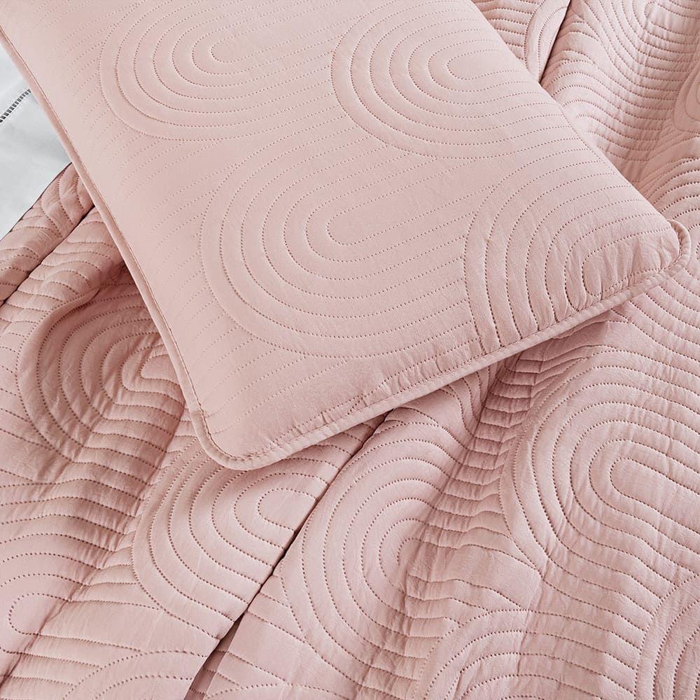 Kit Cobre Leito Colcha Harmony Casal 3 Peças Matelado Micropercal 200 Fios - Sal Rosa - 100% Poliéster - 3