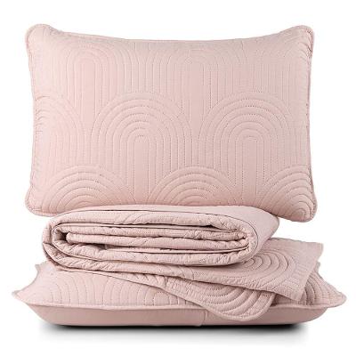 Kit Cobre Leito Colcha Harmony Casal 3 Peças Matelado Micropercal 200 Fios - Sal Rosa - 100% Poliéster