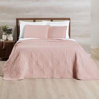 Kit Cobre Leito Colcha Harmony Casal 3 Peças Matelado Micropercal 200 Fios - Sal Rosa - 100% Poliéster - 2