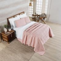 Kit Cobre Leito Colcha Harmony Casal 3 Peças Matelado Micropercal 200 Fios - Sal Rosa - 100% Poliéster - 5