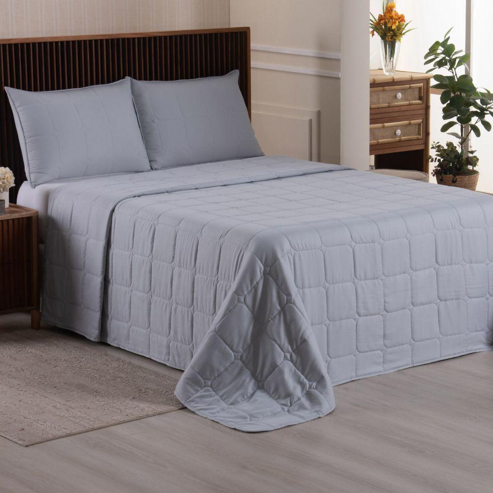 Kit Cobre Leito Colcha Speciale Queen Matelado Toque Acetinado 400 Fios 3 Peças Cinza - 100% Poliéster - 4