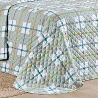 Kit Cobre Leito Colcha Belle Casal Padrão Estampado Dupla Face 400 Fios 3 Peças Grid Verde - 4