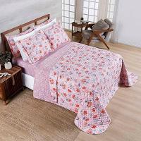 Kit Cobre Leito Colcha Benim King 3 Peças Dupla Face Micropercal 400 Fios - Flora Rosa - 100% Poliéster - 1