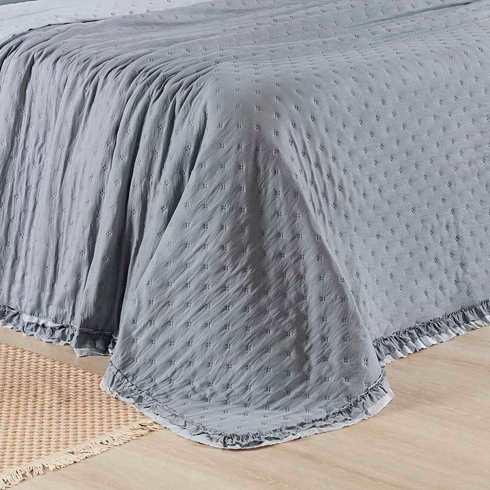 Kit Cobre Leito Colcha Lilian Casal 3 Peças Matelado Dupla Face Micropercal 200 Fios - Cinza - 100% Poliéster - 4