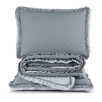 Kit Cobre Leito Colcha Lilian Casal 3 Peças Matelado Dupla Face Micropercal 200 Fios - Cinza - 100% Poliéster