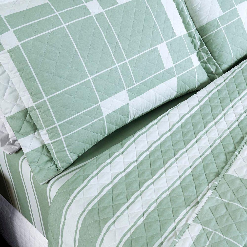 Kit Cobre Leito Colcha Belle Casal Padrão Estampado Dupla Face 400 Fios 3 Peças Quadriculado Verde - 2