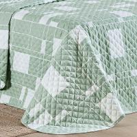Kit Cobre Leito Colcha Belle Casal Padrão Estampado Dupla Face 400 Fios 3 Peças Quadriculado Verde - 3