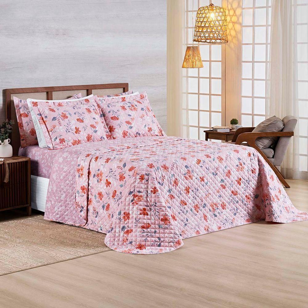 Kit Cobre Leito Colcha Belle King Estampado Dupla Face 400 Fios 3 Peças Floral Rosê - 2