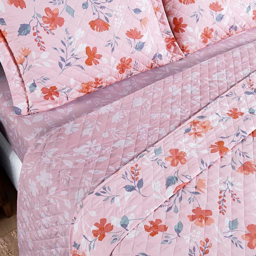 Kit Cobre Leito Colcha Belle King Estampado Dupla Face 400 Fios 3 Peças Floral Rosê - 3