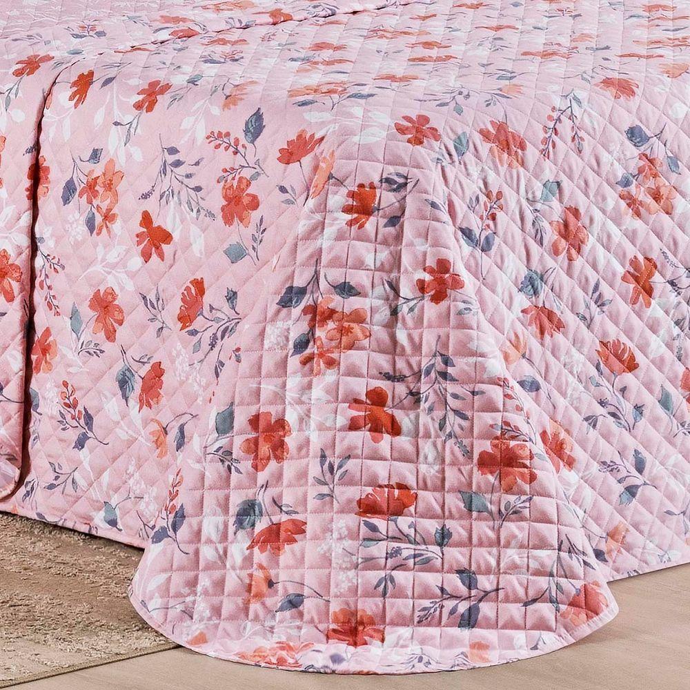 Kit Cobre Leito Colcha Belle King Estampado Dupla Face 400 Fios 3 Peças Floral Rosê - 4
