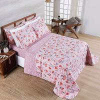 Kit Cobre Leito Colcha Belle King Estampado Dupla Face 400 Fios 3 Peças Floral Rosê - 1