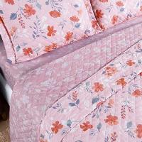 Kit Cobre Leito Colcha Belle King Estampado Dupla Face 400 Fios 3 Peças Floral Rosê - 3