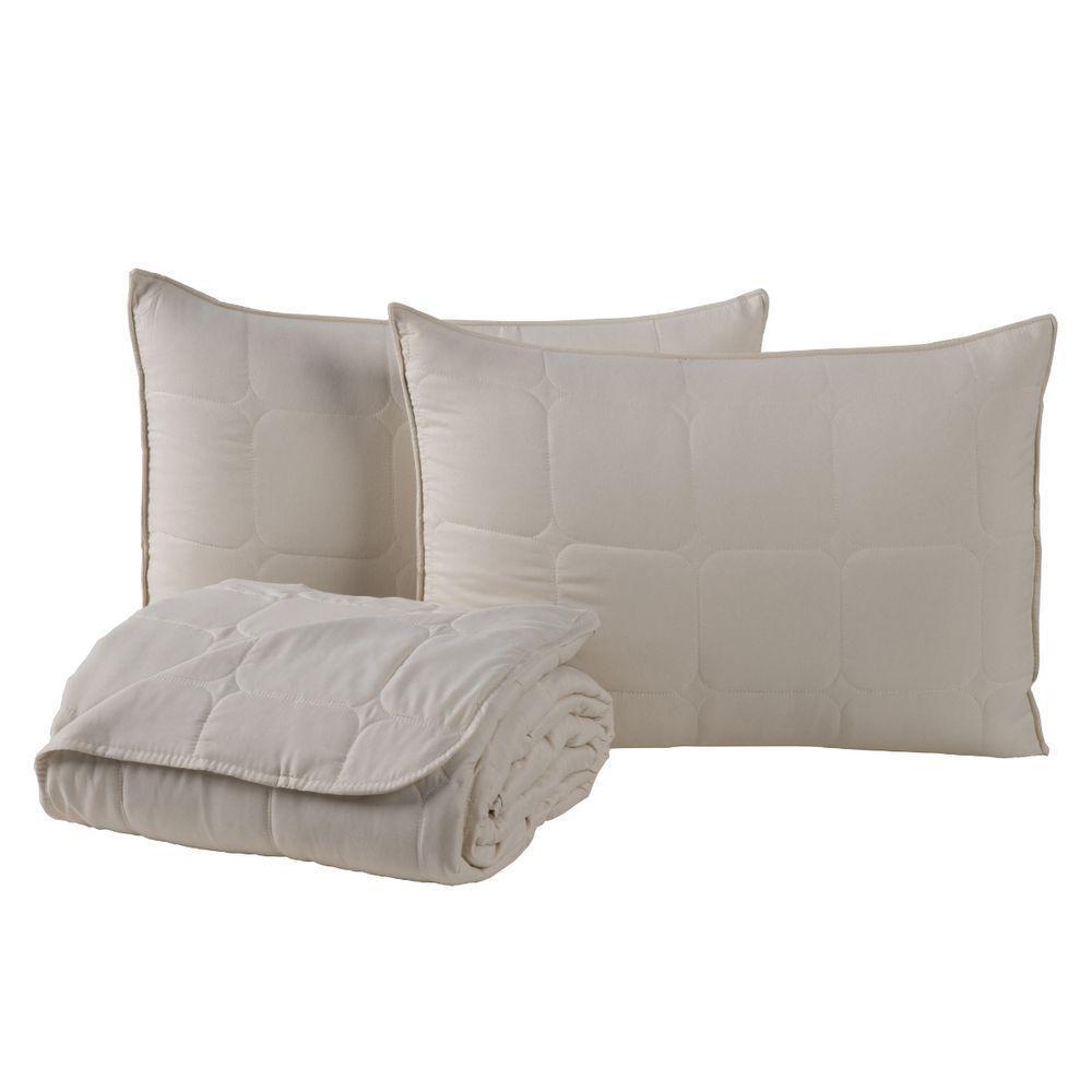 Kit Cobre Leito Colcha Speciale Casal Matelado Toque Acetinado 400 Fios 3 Peças Palha - 100% Poliéster - 1