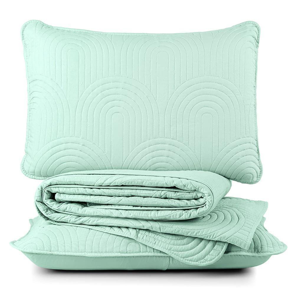 Kit Cobre Leito Colcha Harmony King 3 Peças Matelado Micropercal 200 Fios - Verde Suave - 100% Poliéster - 1