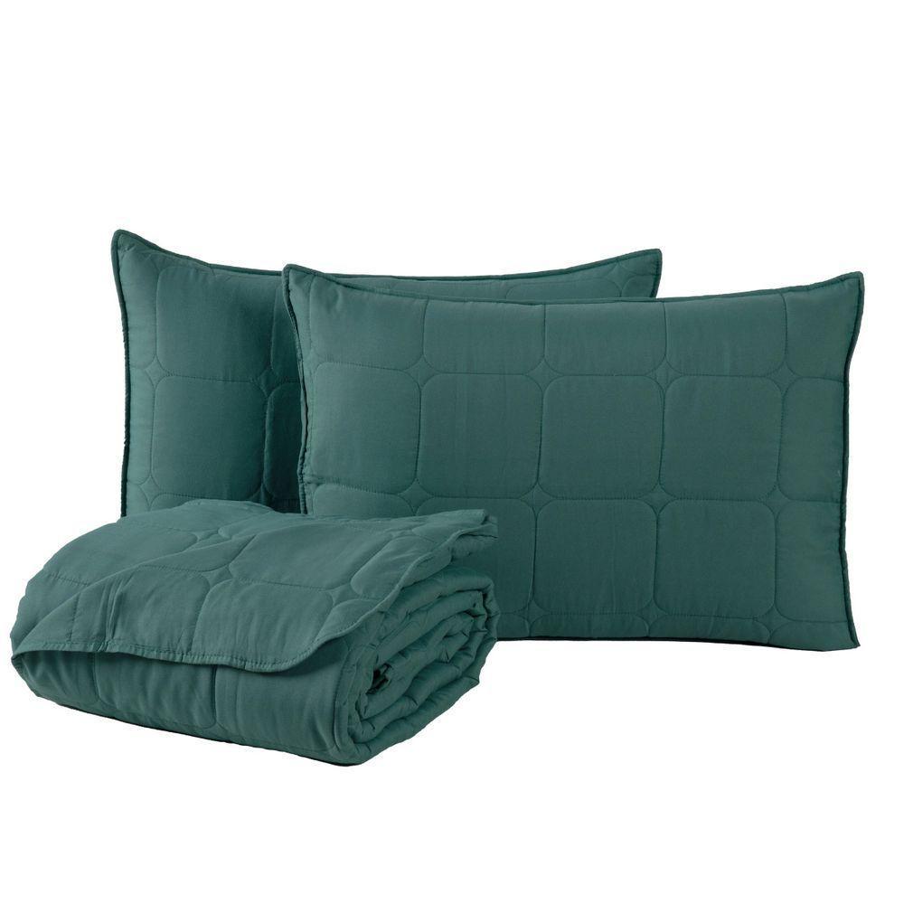 Kit Cobre Leito Colcha Speciale Casal Matelado Toque Acetinado 400 Fios 3 Peças Verde - 100% Poliéster - 1