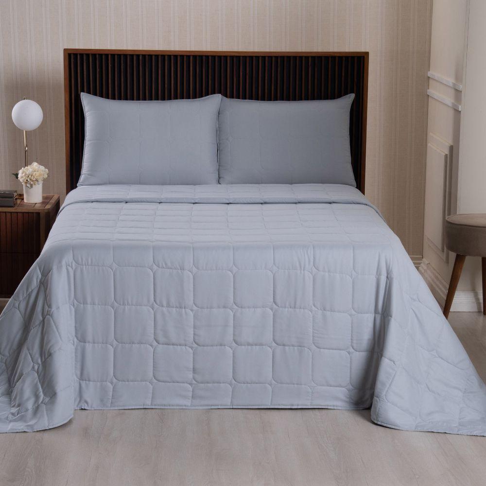 Kit Cobre Leito Colcha Speciale Casal Matelado Toque Acetinado 400 Fios 3 Peças Cinza - 100% Poliéster - 2