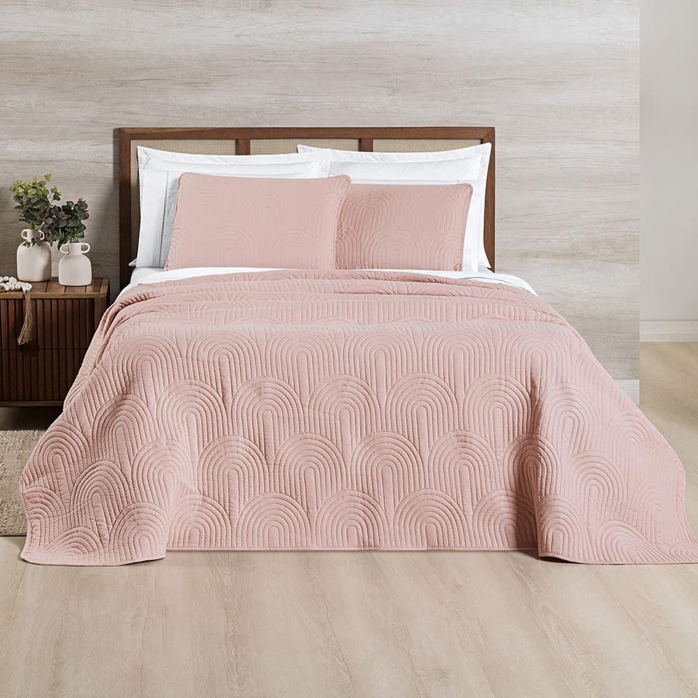 Kit Cobre Leito Colcha Harmony King 3 Peças Matelado Micropercal 200 Fios - Sal Rosa - 100% Poliéster - 2
