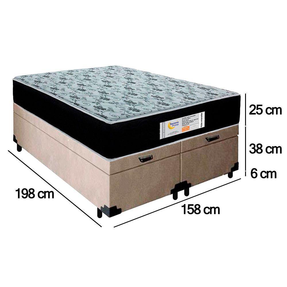 Cama Box Baú Queen Bipartido Suede + Colchão Molas Ensacadas Sereneprime Sonnolux 158x198x69 Bege - 3