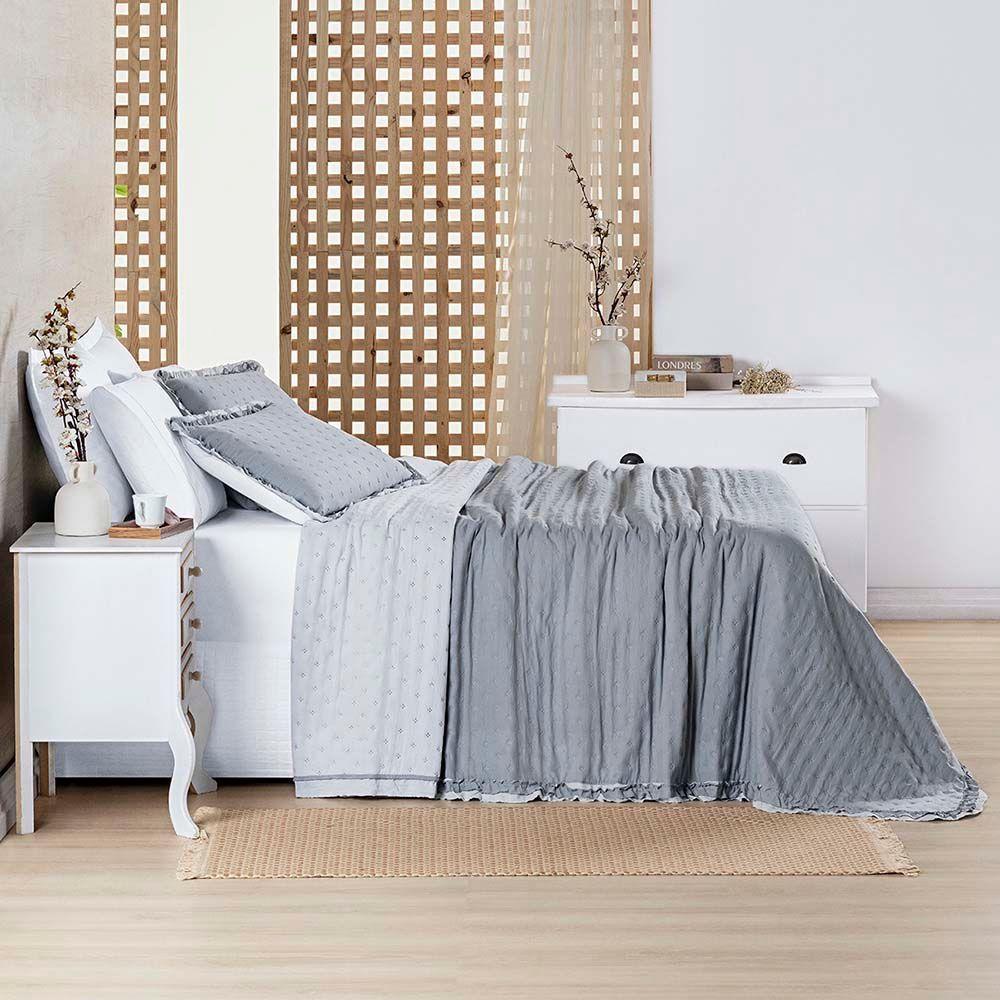 Kit Cobre Leito Colcha Lilian Queen 3 Peças Matelado Dupla Face Micropercal 200 Fios - Cinza - 100% Poliéster - 4