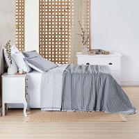 Kit Cobre Leito Colcha Lilian Queen 3 Peças Matelado Dupla Face Micropercal 200 Fios - Cinza - 100% Poliéster