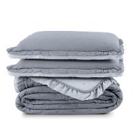 Kit Cobre Leito Colcha Lilian Queen 3 Peças Matelado Dupla Face Micropercal 200 Fios - Cinza - 100% Poliéster - 8