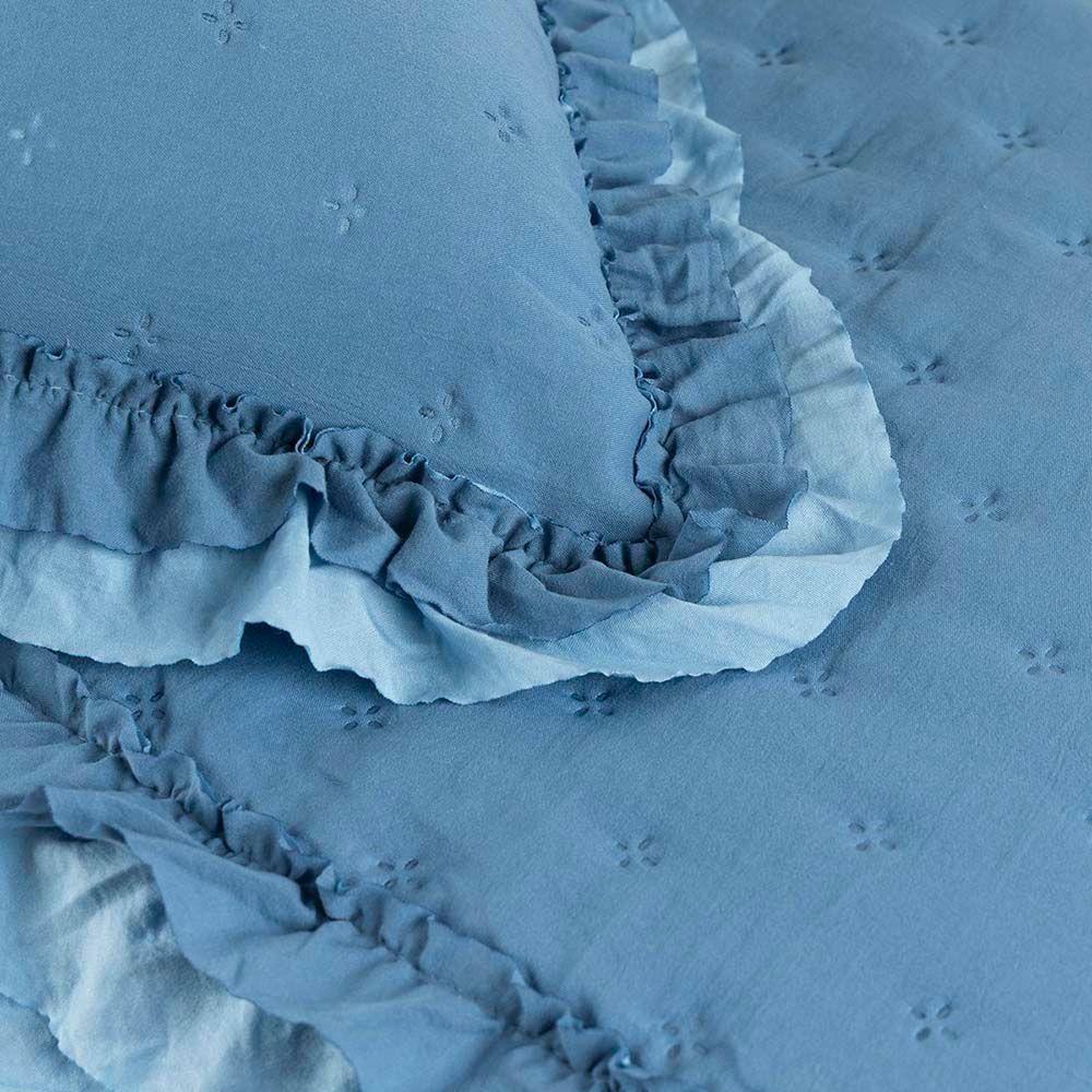 Kit Cobre Leito Colcha Lilian Queen 3 Peças Matelado Dupla Face Micropercal 200 Fios - Azul - 100% Poliéster - 6