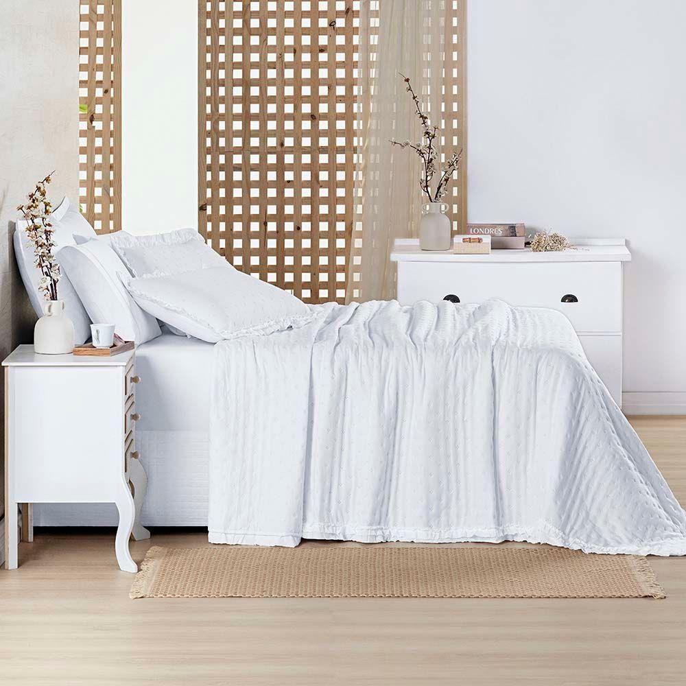 Kit Cobre Leito Colcha Lilian Casal 3 Peças Matelado Dupla Face Micropercal 200 Fios - Branco - 100% Poliéster - 4