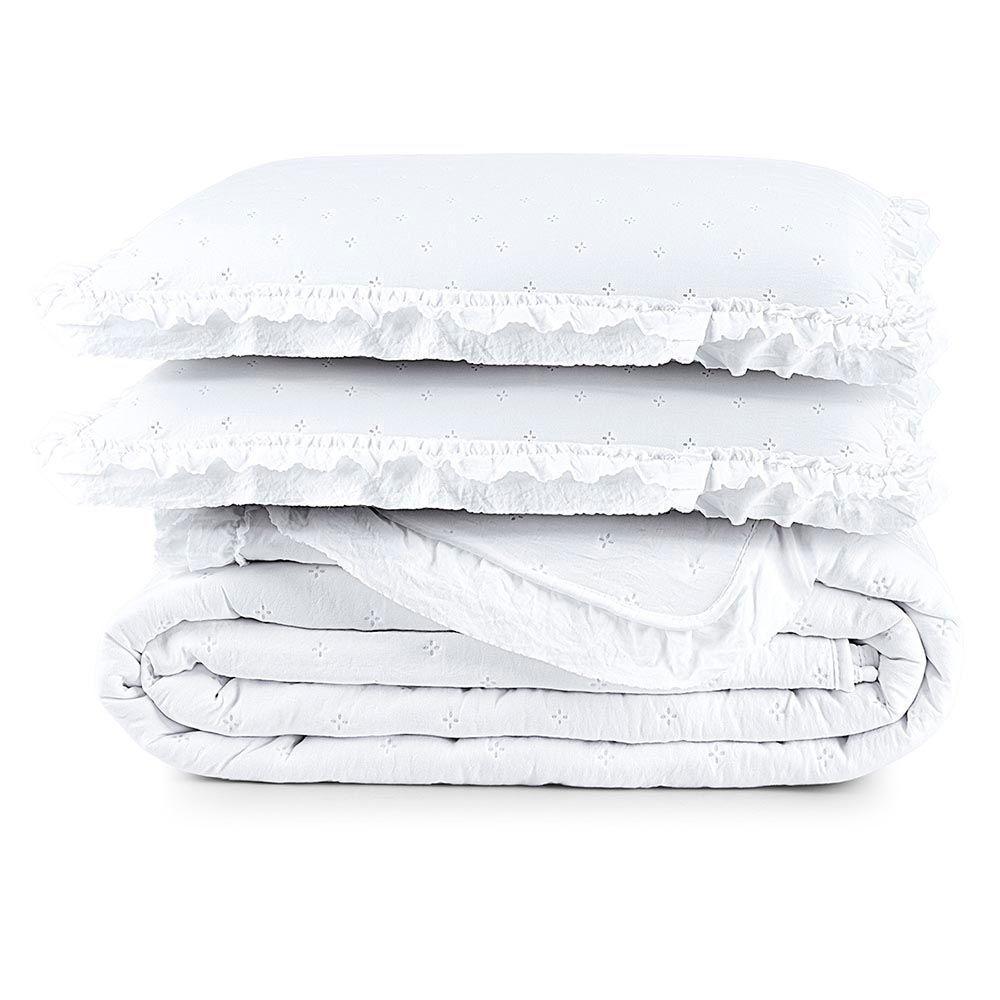 Kit Cobre Leito Colcha Lilian Casal 3 Peças Matelado Dupla Face Micropercal 200 Fios - Branco - 100% Poliéster - 7