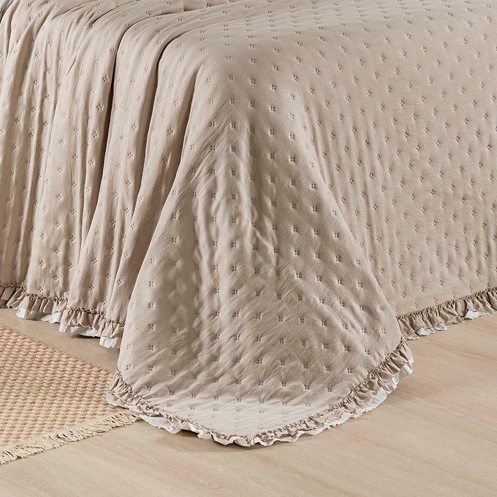 Kit Cobre Leito Colcha Lilian King 3 Peças Matelado Dupla Face Micropercal 200 Fios - Cáqui - 100% Poliéster - 5