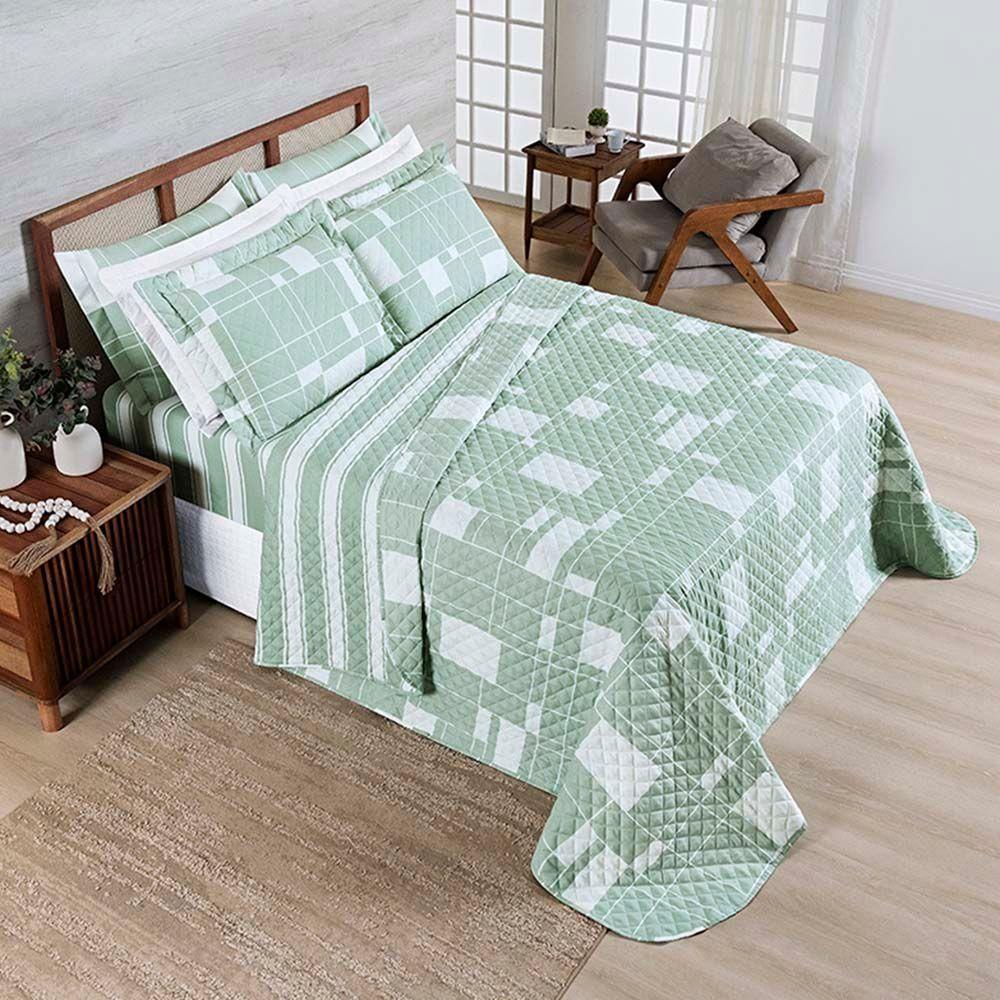 Kit Cobre Leito Colcha Benim King 3 Peças Dupla Face Micropercal 400 Fios - Adria Verde - 100% Poliéster - 1