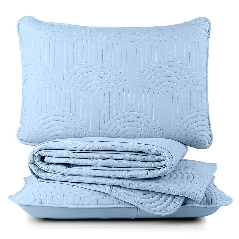 Kit Cobre Leito Colcha Harmony King 3 Peças Matelado Micropercal 200 Fios - Azul - 100% Poliéster - 1