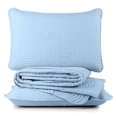 Kit Cobre Leito Colcha Harmony King 3 Peças Matelado Micropercal 200 Fios - Azul - 100% Poliéster