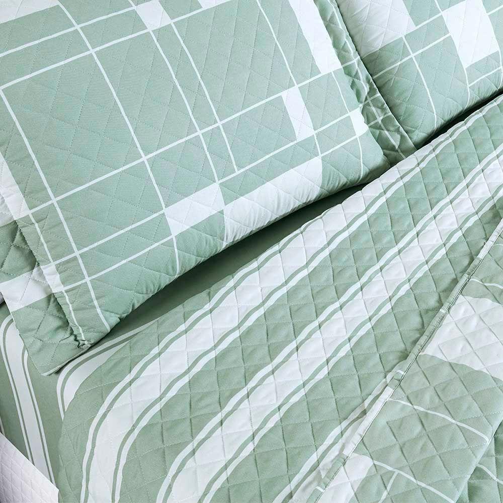 Kit Cobre Leito Colcha Benim Queen 3 Peças Dupla Face Micropercal 400 Fios - Adria Verde - 100% Poliéster - 3