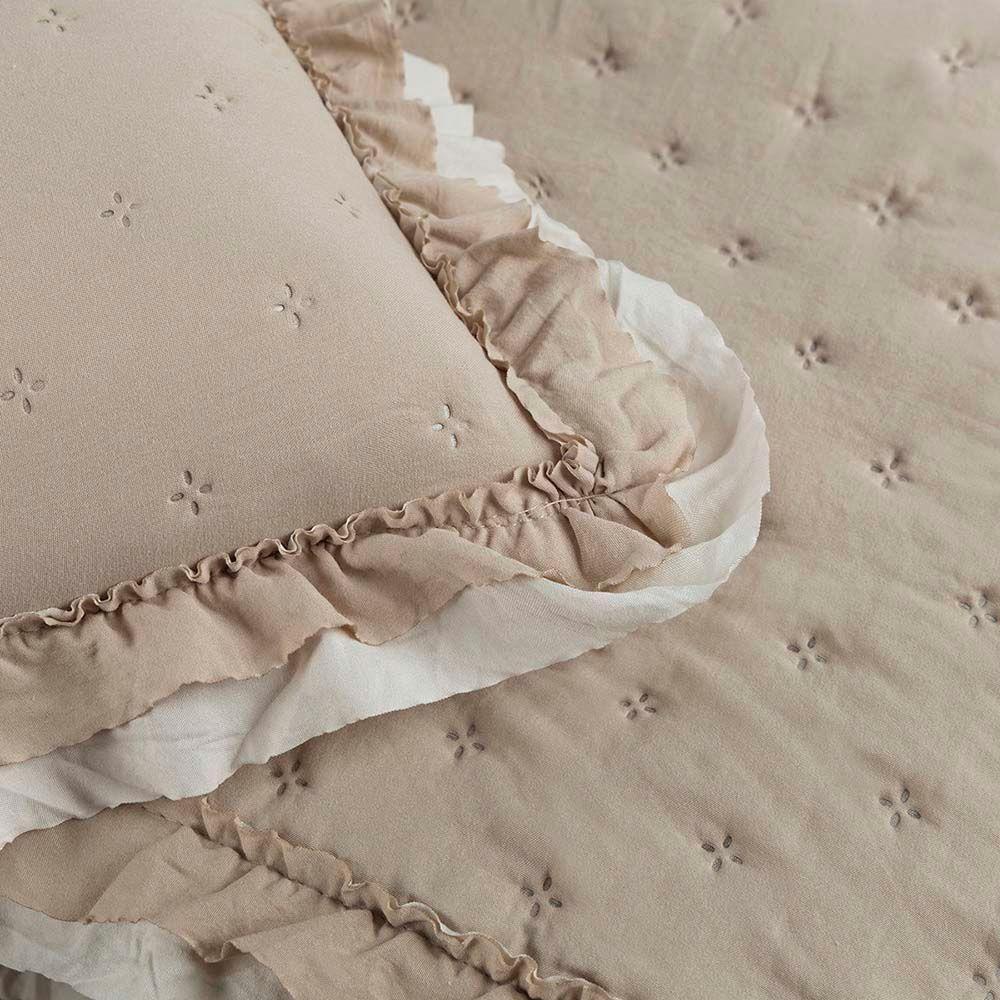 Kit Cobre Leito Colcha Lilian Queen 3 Peças Matelado Dupla Face Micropercal 200 Fios - Cáqui - 100% Poliéster - 7