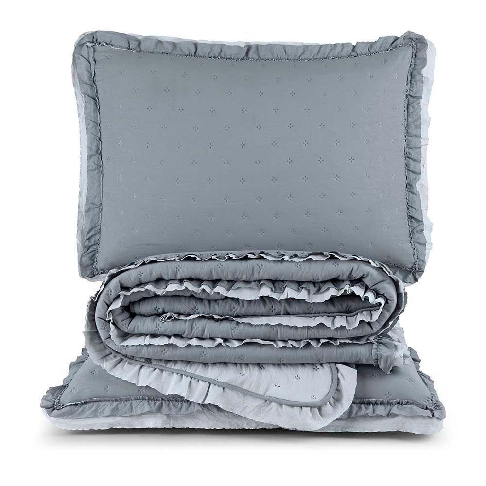 Kit Cobre Leito Colcha Lilian King 3 Peças Matelado Dupla Face Micropercal 200 Fios - Cinza - 100% Poliéster - 1