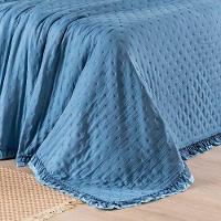 Kit Cobre Leito Colcha Lilian Casal 3 Peças Matelado Dupla Face Micropercal 200 Fios - Azul - 100% Poliéster