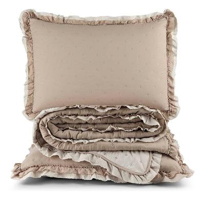 Kit Cobre Leito Colcha Lilian Casal 3 Peças Matelado Dupla Face Micropercal 200 Fios - Cáqui - 100% Poliéster