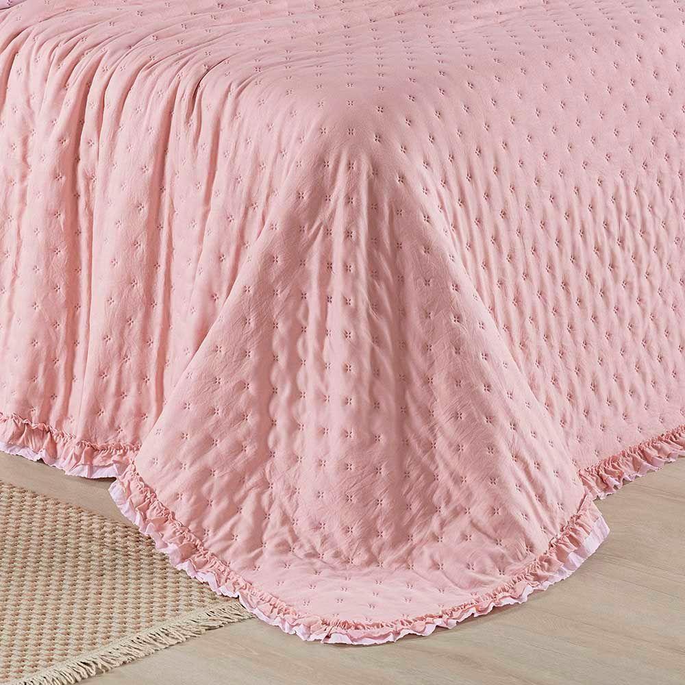 Kit Cobre Leito Colcha Lilian King 3 Peças Matelado Dupla Face Micropercal 200 Fios - Rosa - 100% Poliéster - 6