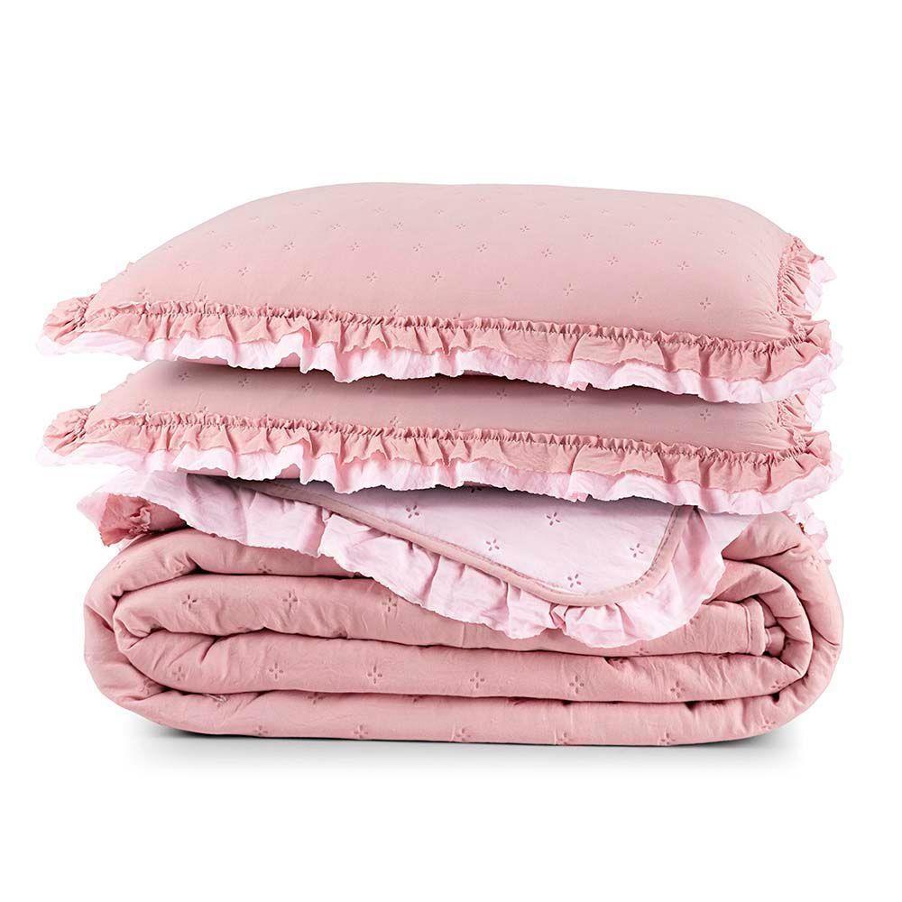 Kit Cobre Leito Colcha Lilian King 3 Peças Matelado Dupla Face Micropercal 200 Fios - Rosa - 100% Poliéster - 8