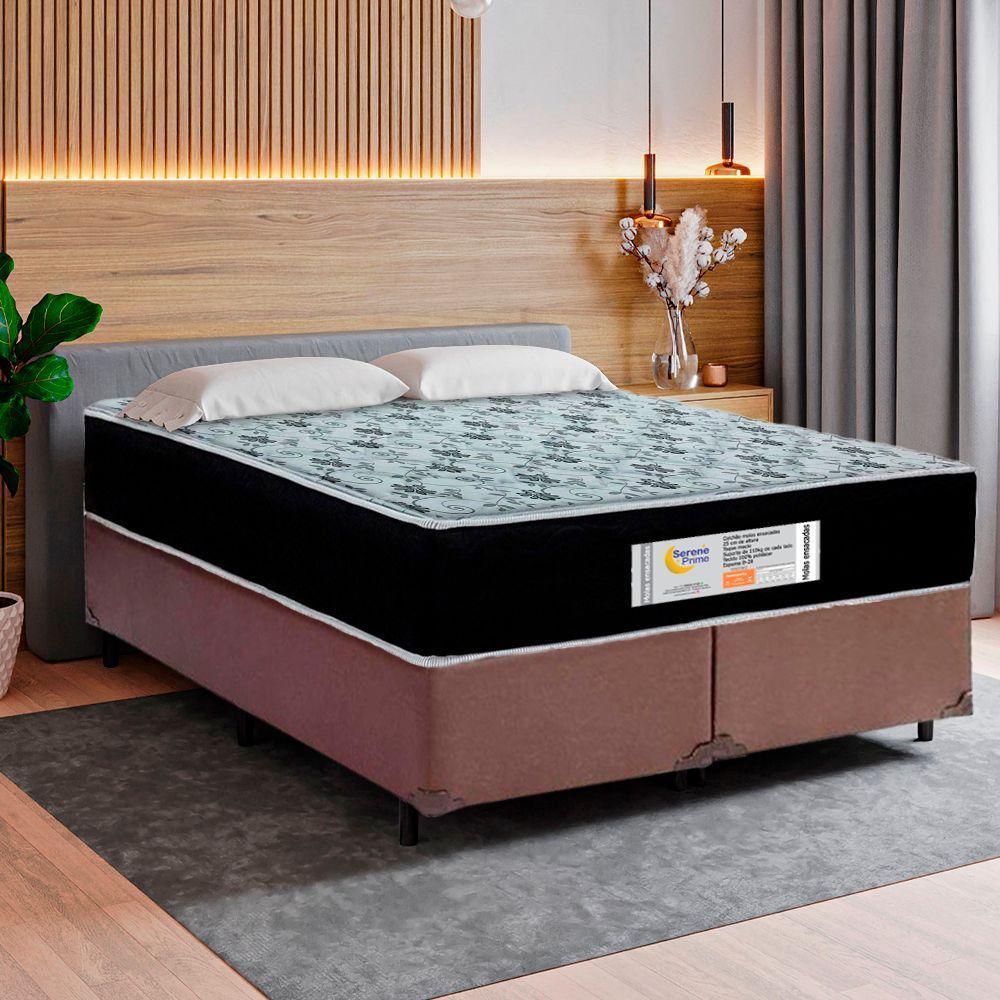 Cama Box Queen Bipartido Sintético + Colchão Molas Ensacadas Sereneprime Sonnolux 158x198x65 Marrom - 5